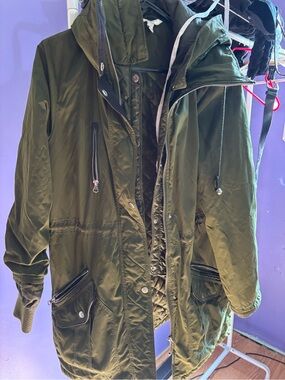 Time and Tru Olive Green Hooded Bomber Parka Jacket